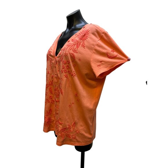 NWT Johnny Was Coral Embroidered V-Neck Blouse XL - Picture 5 of 9